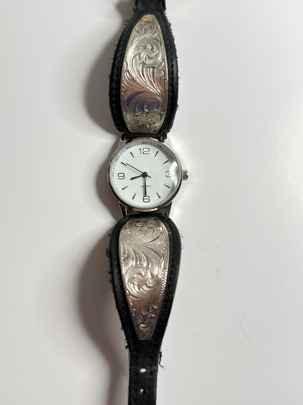 Montana Silversmith Silver-Accented Leather Wristwatch with White Dial